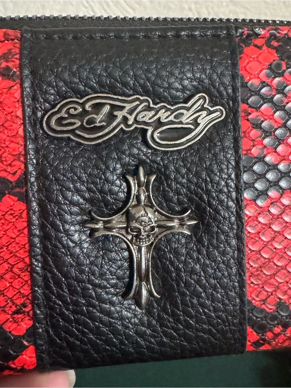 Ed Hardy Red & Black Snake-Print Zip Wristlet Wallet